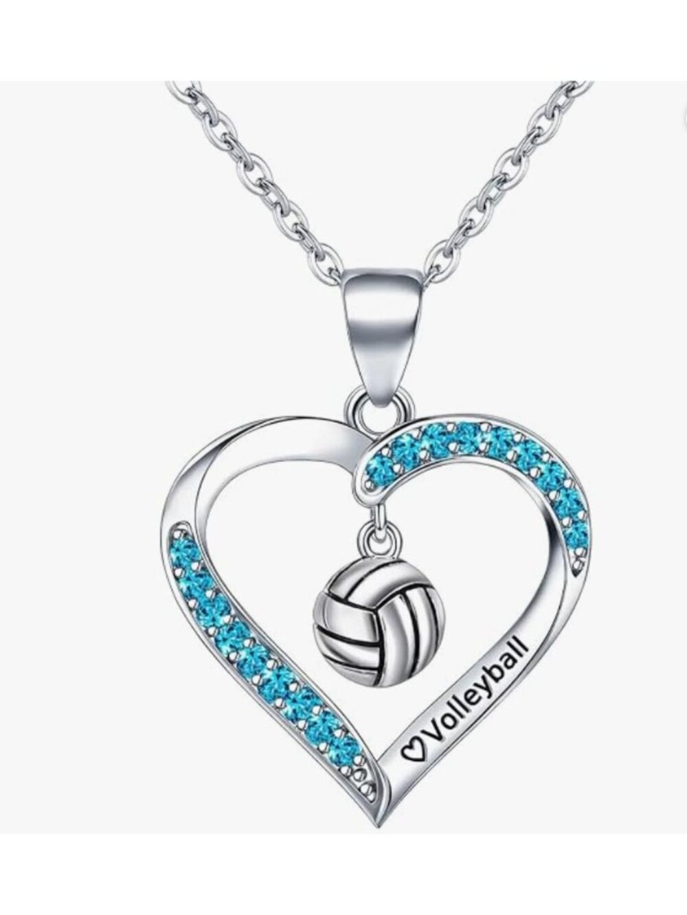 Heart-Shaped Volleyball Necklace With Blue Crystals Gift Box & Accessories Set